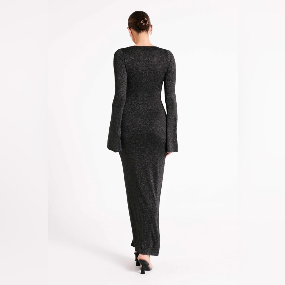Meshki black metallic Kamila long-sleeve keyhole maxi dress - size XL - Picture 4 of 8
